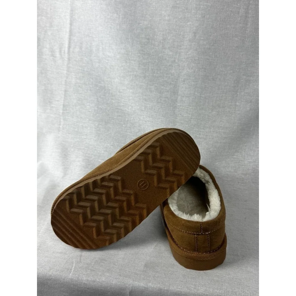 Cat & Jack Kids Chestnut Brown Faux Suede Faux‎ Fur Lined Slipper Clogs Size 11
